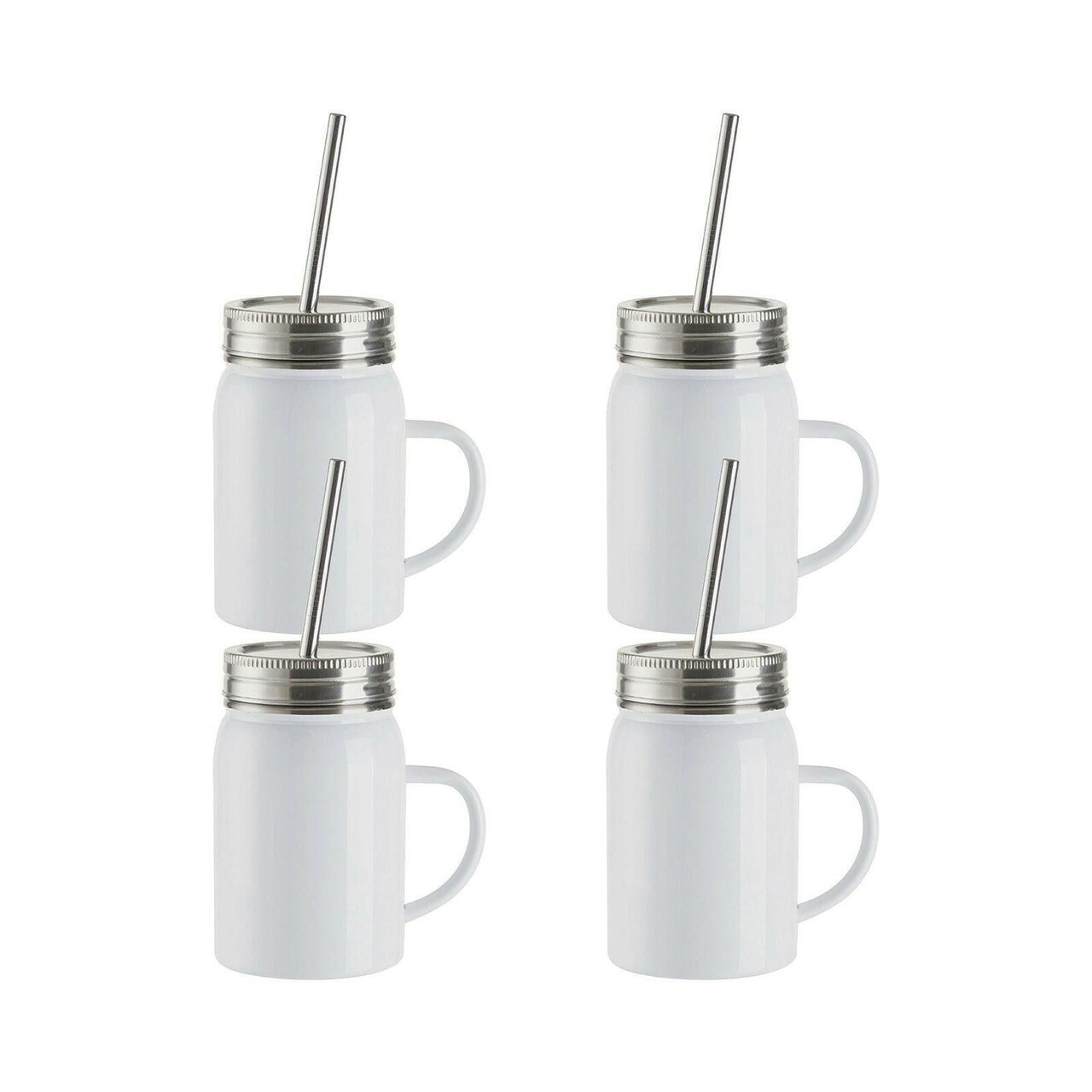 Craft Express 4 Pack 17oz Stainless Steel Handled Mason Jars with Straws